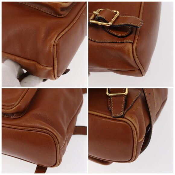 GUCCI Bamboo Backpack Leather Brown Gold Auth 154653